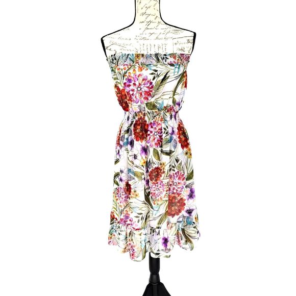 XXI Women's Strapless Floral Print Dress Small - Picture 1 of 7